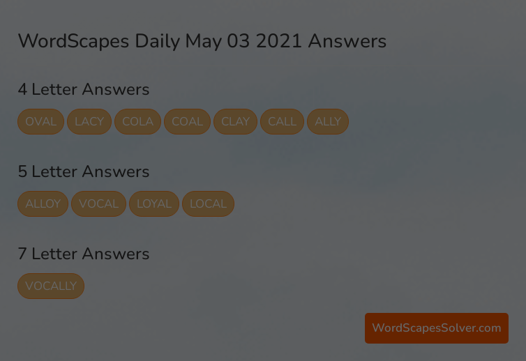 WordScapes Daily May 3 2021 Answers